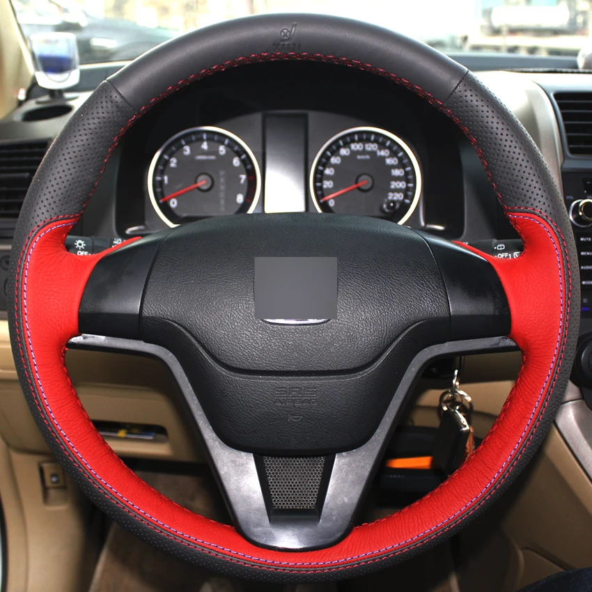 

Red Black Genuine Leather Hand-stitched Steering Wheel Cover for Honda CRV 2007 2008 2009 2010 2011