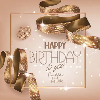 

Happy Birthtday sparkly crown gold curly ribbon Background Vinyl cloth Computer print backdrop