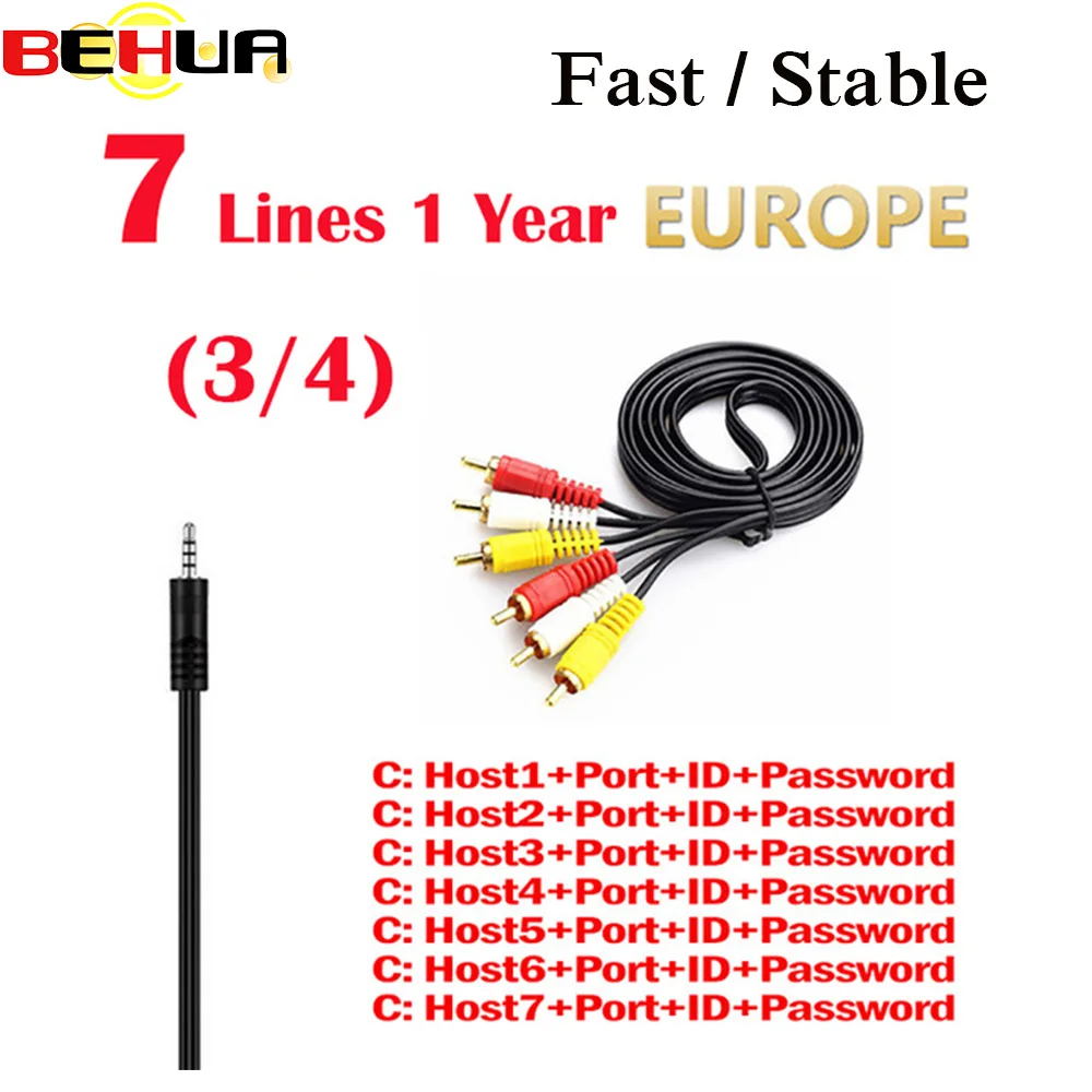 

HD AV Cable 1 Year Clines 4 / 7 Line europe Support Receptor for v7 v8 Satellite Receiver V7 HD V8 Super DVB-T2/S2 via USB wifi