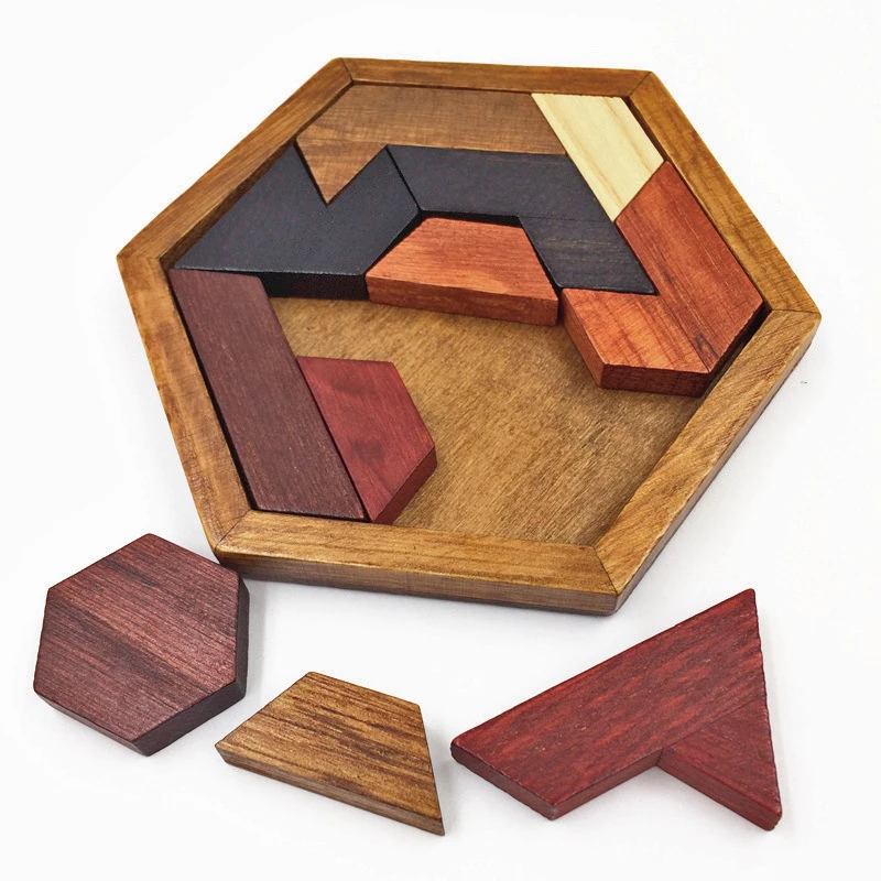 

Kids Montessori Jigsaw Puzzles Geometric Shape Wooden Toys Creative Children Hexagonal Puzzle Board Educational Intelligence Toy
