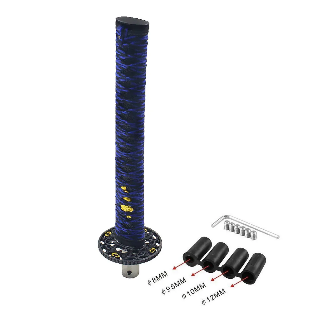 

Katana Shape Shift Knob Sword for Automobile Spare Part Speed Chrome Samurai Sword Handle - 285mm Blue & Black With Adapters