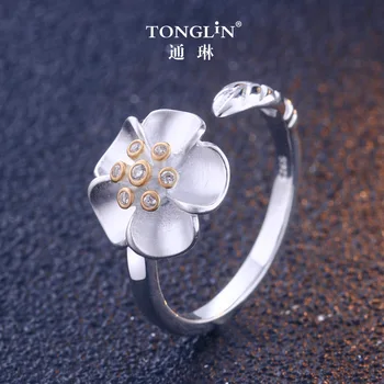 

2019 New Fine Clear CZ Stone Gold Color Adjustabel Handmade Flower Wedding Rings For Woman Dropshipping