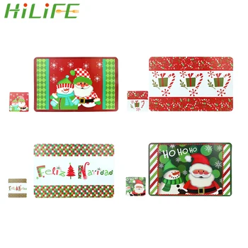 

HILIFE 6pcs 28*42cm Table Mat Christmas 6pc 10cm Cup Mat Coaster Ornaments Table Placemat Home Hotel Cafe Decoration