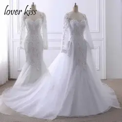 Lover Kiss роскошное платье с длинным рукавом съемной Overskirt свадебное платье коллекции жемчуг Африканский подвенечные Свадебные платья Vestido De