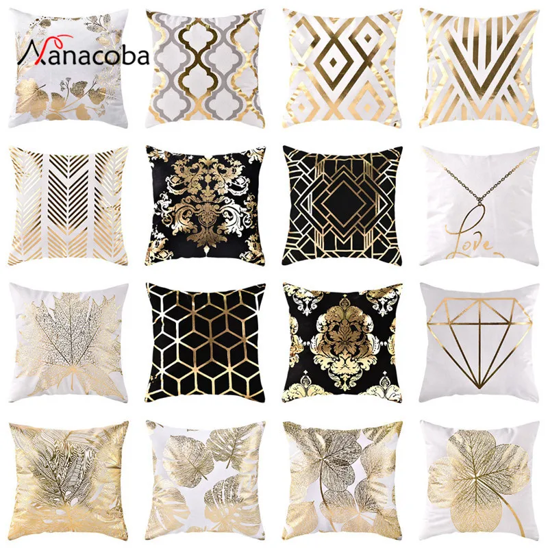 

Cushion Bronzing Geomatric Flower Cushion Cover Gold Printed Pillow Cover Decorative Pillow Case Sofa Seat Car Pillowcase Soft