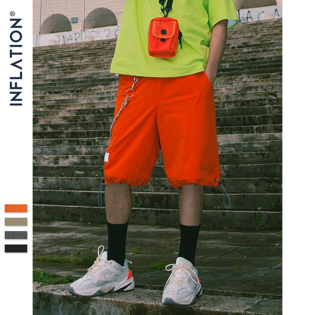 US $22.92 INFLATION Elastic Drawstring Shorts Men Summer Loose Style Straight Skateboard Shorts Mens Street W