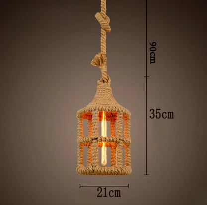 Ретро железная пеньковая веревка Подвесные светильники для бара кафе столовой склад клетка для птиц ручной вязки пеньковая веревка подвесной светильник industria - Цвет корпуса: show as the picture