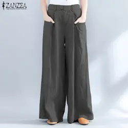 Женские брюки с широкими штанинами ZANZEEA 2019 Мода Панталон Повседневное свободные длинные брюки с карманами мешковатый Высокая Талия