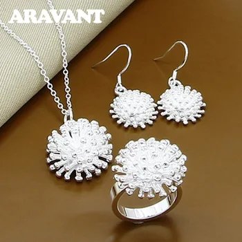 

Christmas Jewelry Sets 925 Silver Firework Necklaces Earrings Rings Set For Women