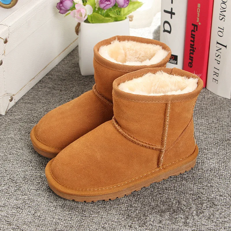 

2018 Boys Snow Boots Children Winter Shoes Plush Fashion Child Girls Snow Boots Shoes Warm Genuine Leather Kids Boots Waterproof