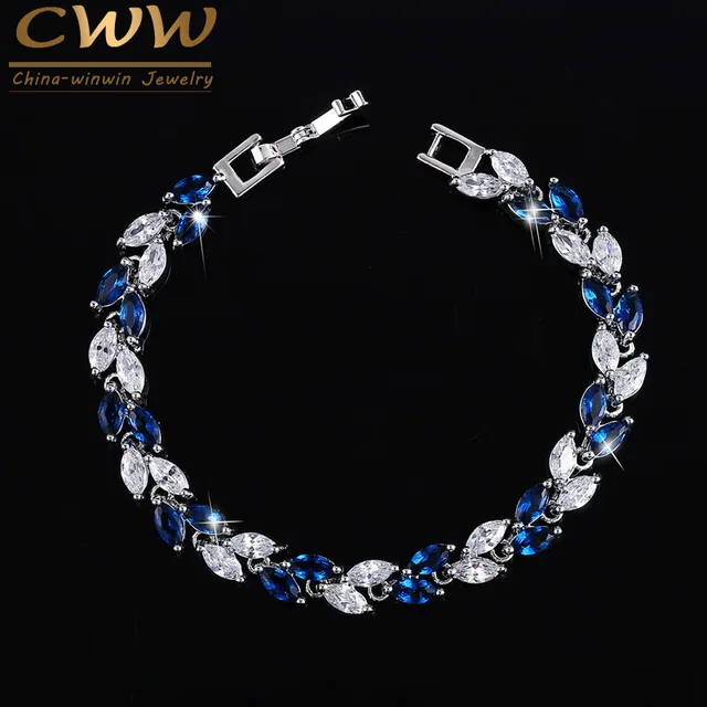 Cwwzircons The New 2018 Summer Design White Gold Color Austrian Cwwzircons The New 2018 Summer Design White Gold Color Austrian Royal Blue Crystal Bracelets For Women