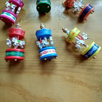 

6 Pcs/Set Wood Craft Christmas Ornaments Cute Carrousel Merry-go-round DIY Home Desktop Decoration For Kids Toys Gifts H DC112