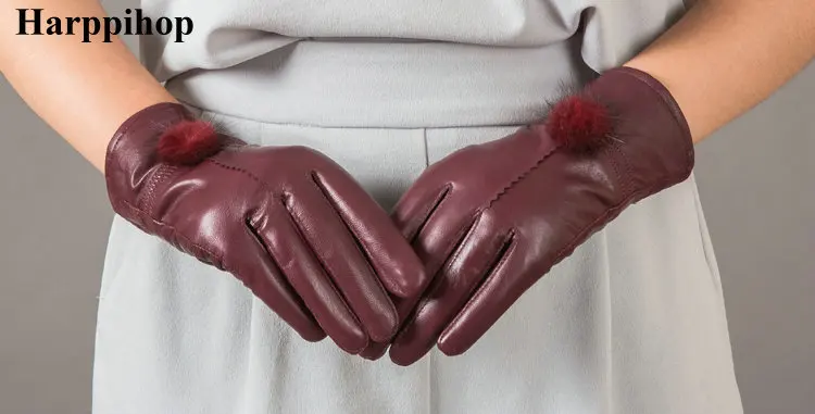 Модные Качественные женские перчатки из натуральной кожи осенние и зимние теплые перчатки