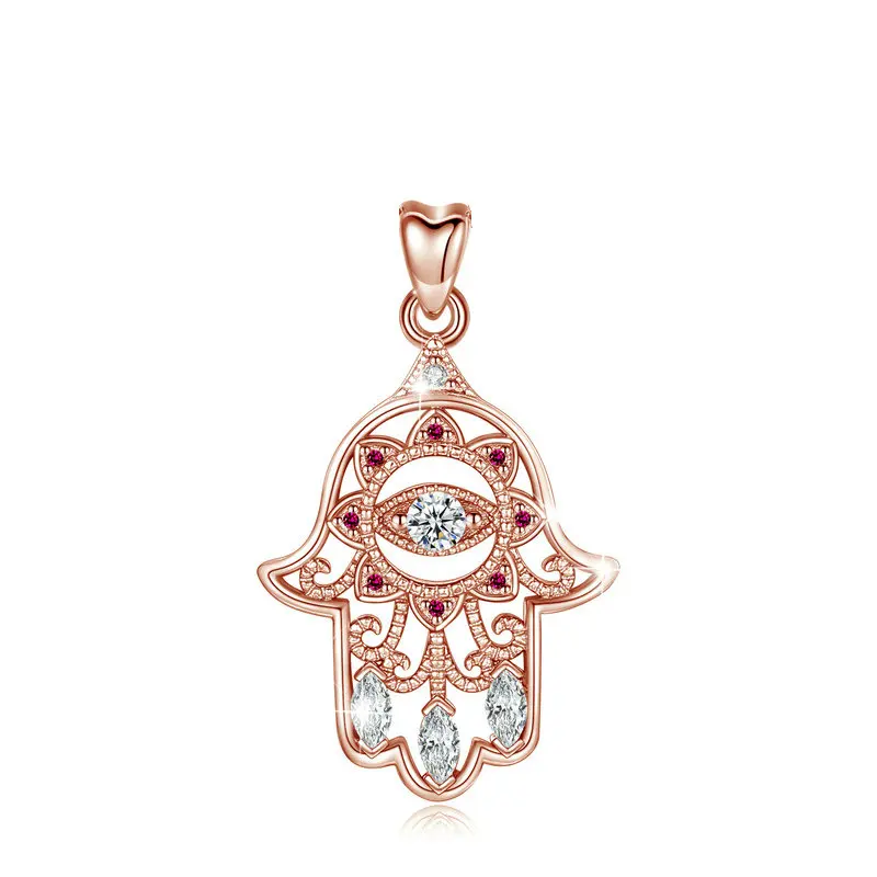EUDORA 925 серебро розовое золото цвет Злой Глаз Хамса подвеска в форме руки ожерелье для женщин ювелирные украшения для дня рождения GiftCYD335 - Окраска металла: only pendant