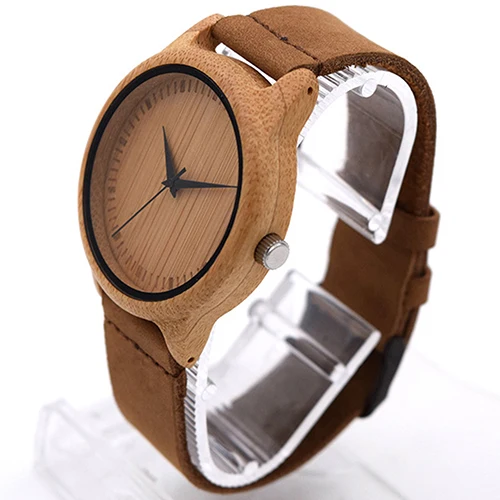 

Women's Men's Retro Genuine Leather Band Wooden Case Quartz Wrist Watch Gift