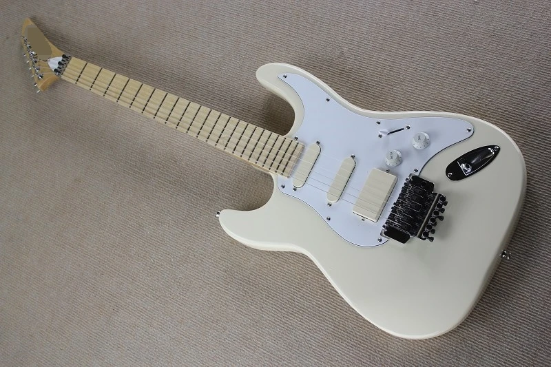 

Factory custom 22 frets milk-white left-handed tremolo electric guitar with 3 pickups,white pickguard,can be customized