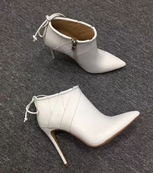 

Women's real leather pointed toe ankle boots autumn winter high heeled short boots BY615