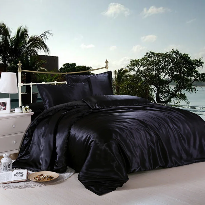  Write Black / White Bedding Sets King Double Size Satin Silk Summer Used Cold Bed Linen Luxury Bedd