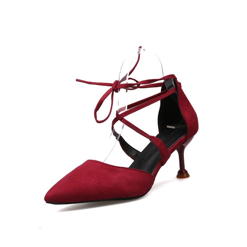 Г., новые весенние женские туфли на высоком каблуке с острым носком Уличная обувь для отдыха модная замшевая обувь Size34-39 из искусственной кожи - Цвет: Розово-красный