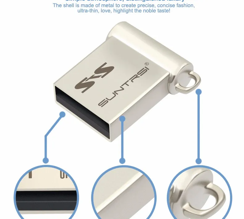 USB флеш-накопитель Suntrsi, металлический мини-накопитель, 64 ГБ, USB флешка, 32 ГБ/16 ГБ, персональный логотип, флеш-накопитель, высокоскоростной USB флеш-накопитель, USB 2,0