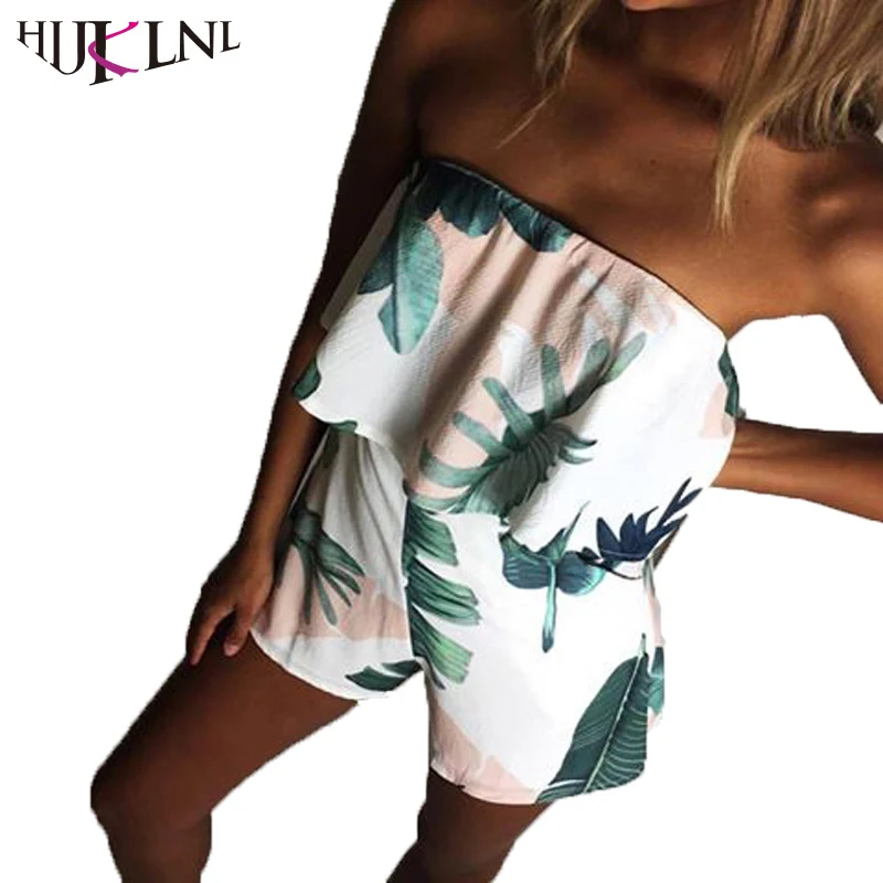 HIJKLNL Sexy Off Shoulder Jumpsuit Rompers Ruffles Floral Print Tube Beach Elegant women Casual summer playsuit leotard NA103 | Женская