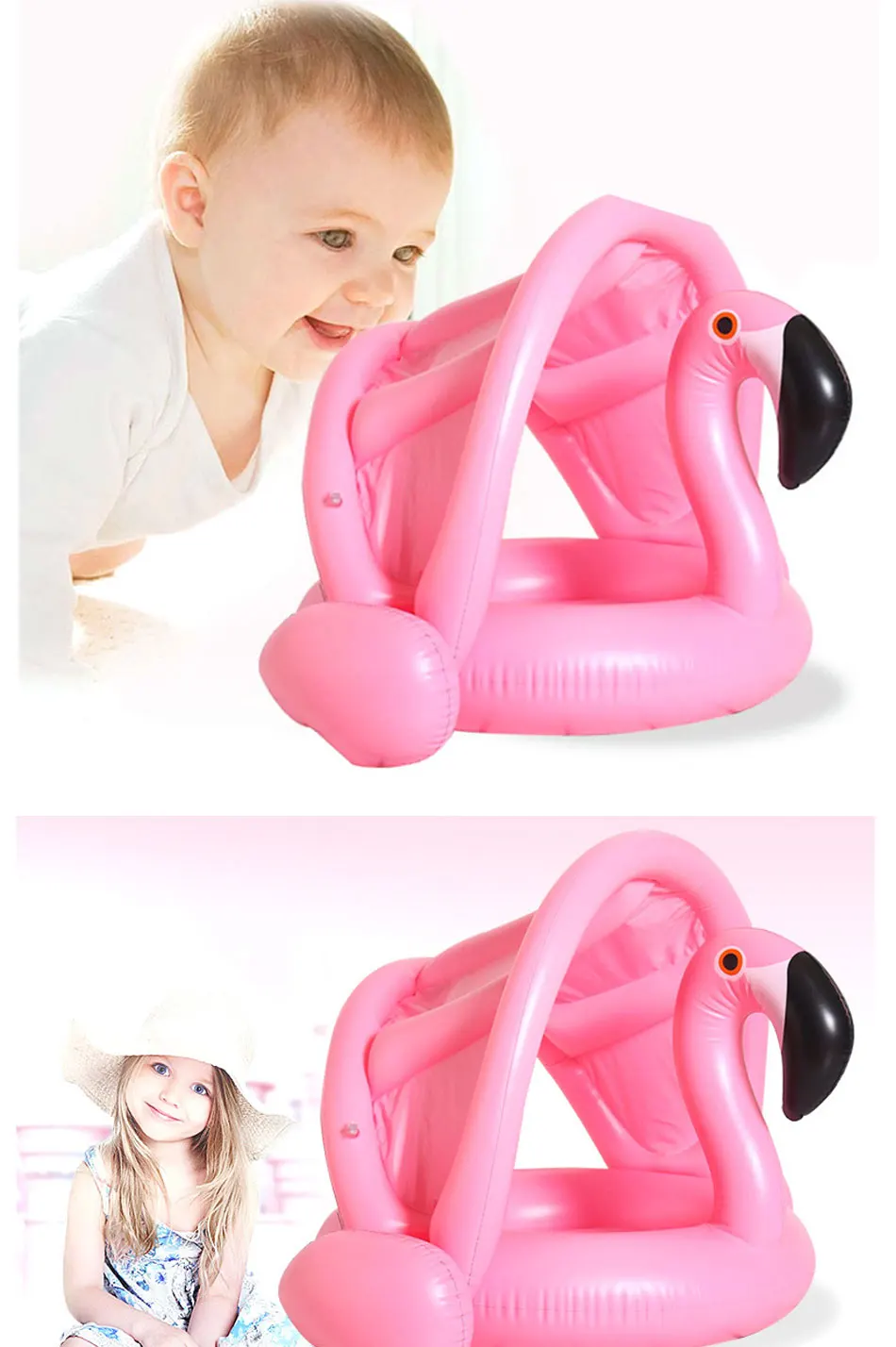 DMAR 0-3 Years Baby Inflatable  Swan Pool Float with Sunshade Ride-On Swimming Ring Safe Seat Water Toys Infant Circle