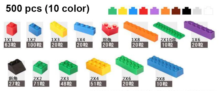 Новинка 500/1000 шт Строительные блоки Набор кирпичей DIY креативные игрушки детские развивающие объемные радужные Кирпичи совместимы с большинством блоков - Color: 500pcs