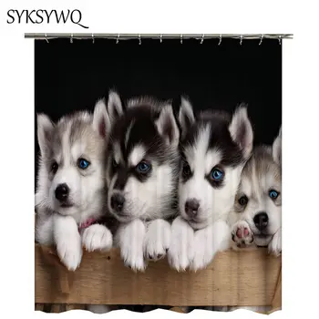 

2018 new design Husky dog shower curtain waterproof fabric polyester bathroom curtain shower curtain