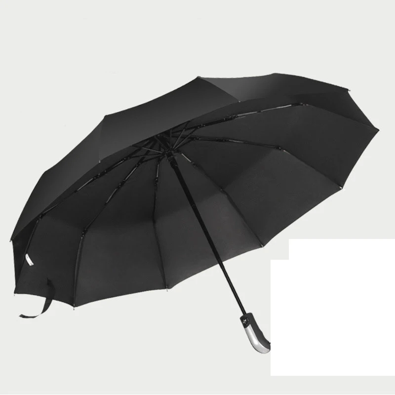 Полностью автоматический большой зонт усиленный тройной складной Мужской Женский Зонт от дождя женский ветрозащитный деловой зонт - Цвет: Black