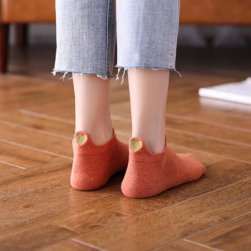 

Fashion Socks Women Heel Love Embroidery Solid Breathable And Sweat-absorbing Candy Colors Novelty Half-hose For Female Cotton