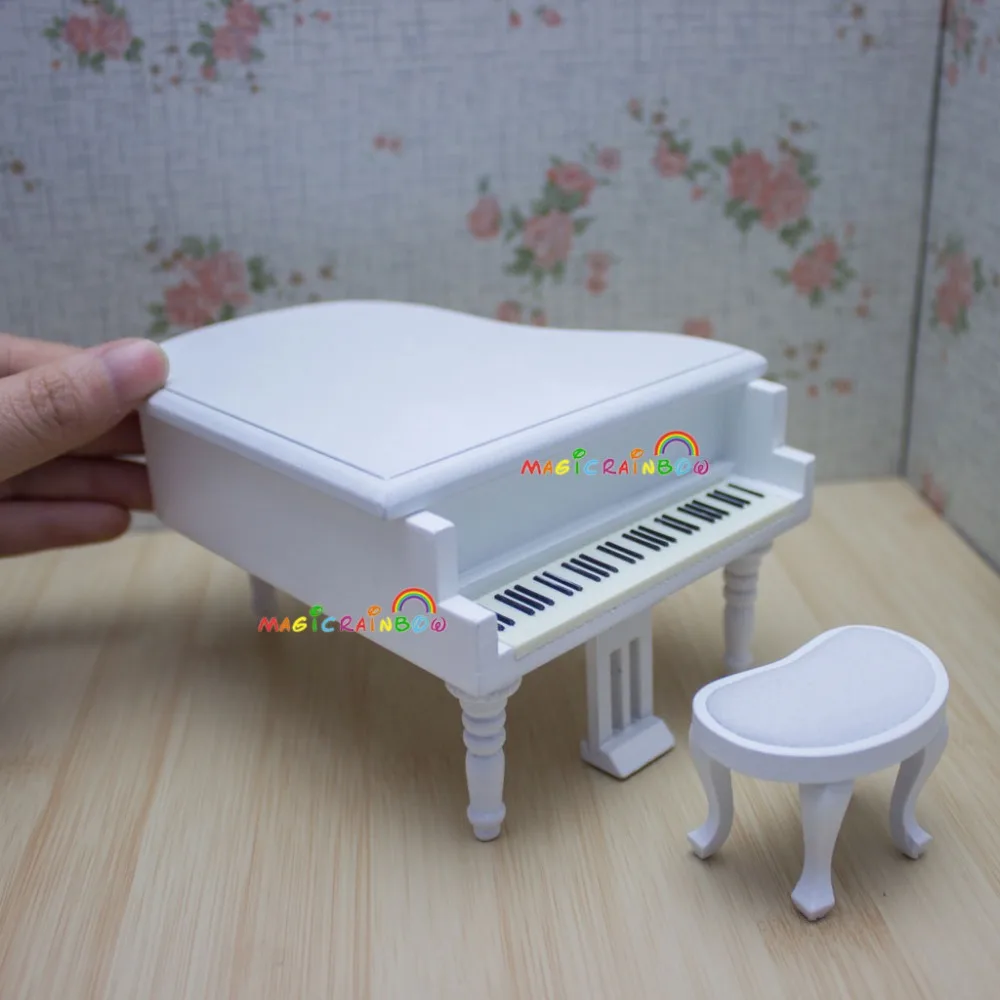 1:12 Масштаб кукольная мебель миниатюры фортепиано Pianoforte игрушечной модели белый стул