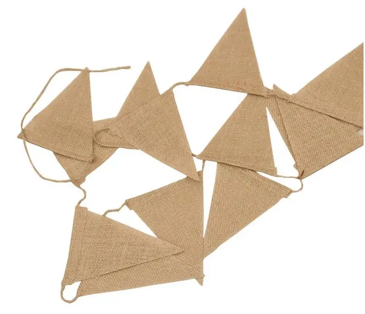 Best Vintage Jute Hessian Burlap Bunting Banner Wedding party Photography Props Decoration Banner 13 Flags 2