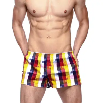 

New Arrival Cotton Plaid Floral Men Sexy Home Casual Shorts Male Exercise Boxer Underwear High quality