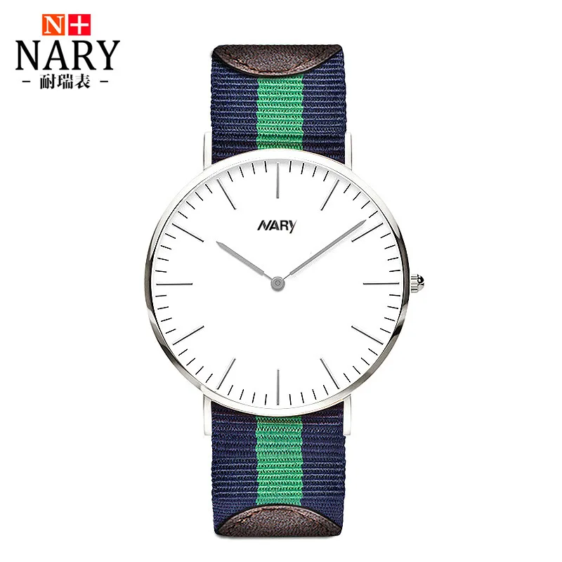 Best Quality Nary Brand WATCH 41mm For Men Women Ultrathin Silver Dial Nylon Leather Montre Femme