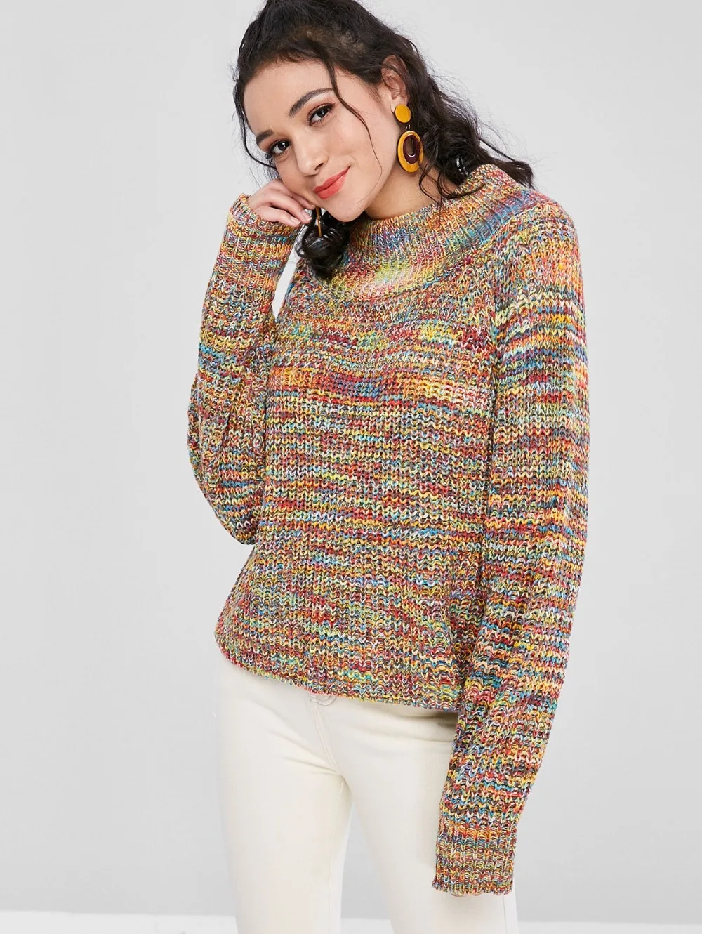 Women Colorful Chunky Sweater Winter and Autumn Warm Funnel neck knitting Female fashion pullover | Женская одежда