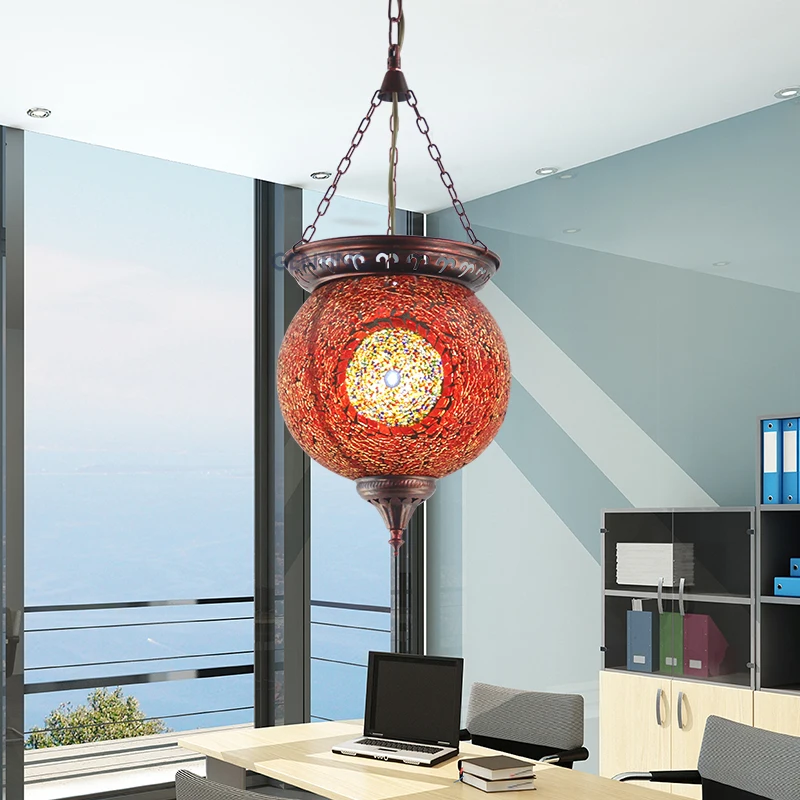 Diamond Chinese wedding single head stained glass bar pendant light