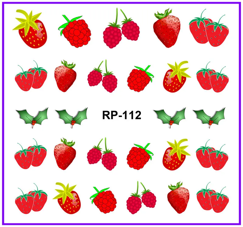 Искусство ногтей Красота наклейка на ногти водная наклейка слайдер мультфильм фрукты вишня клубника Виноград банан яблоко RP109-114 - Цвет: RP112