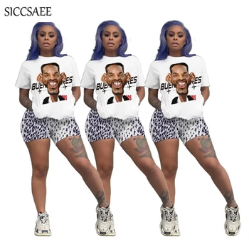 

Cartoon Tee Short Sleeve Leopard Print Short Sets For Women 2019 Summer Activewear Casual Playsuits Two Piece Set Hippie Loose