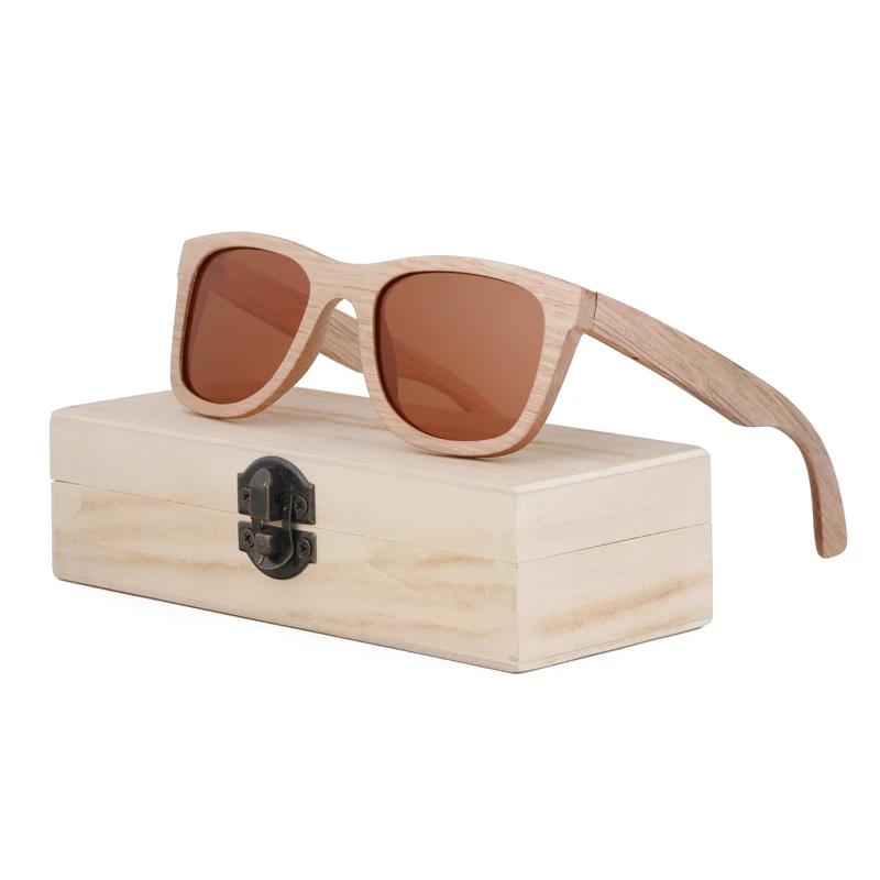 BerWer деревянные солнцезащитные очки, деревянные солнцезащитные очки для мужчин и женщин, бамбуковые солнцезащитные очки - Цвет линз: brown lens with case