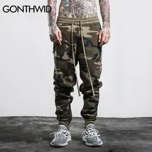 Gonthwid 2017 moda pantalones para hombre de camo hip hop corredores bolsillos con cremallera lateral ocasional de camuflaje militar de carga pantalones de chándal(China (Mainland))