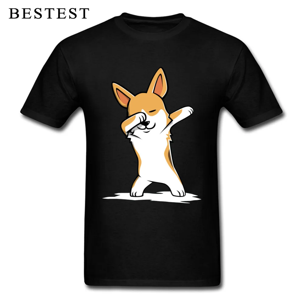 Dabbing Corgi Funny 845 Fashionable Short Sleeve Classic T Shirts 100% Cotton Crewneck Men Tops Shirts Casual Sweatshirts Fall Dabbing Corgi Funny 845 black