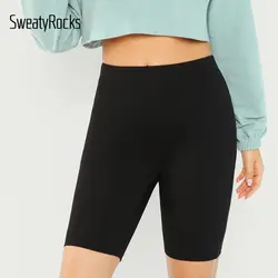 SweatyRocks ребра вязать Тощий вело шорты Active Wear для женщин Сплошной байкерские шорты Лето 2019 г. фитнес повседневное черный шорты для