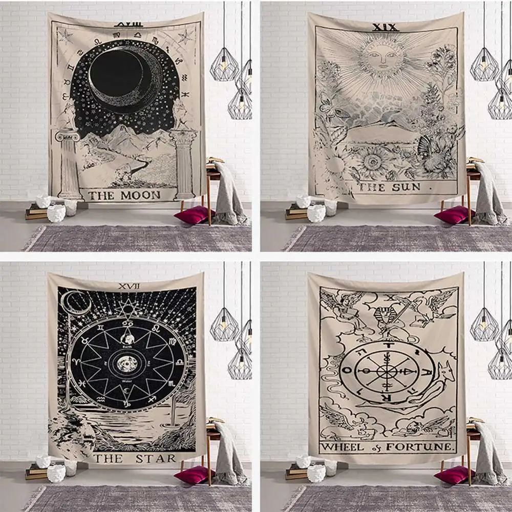 GT8053 Mandala Tapestry Wall Hanging Witchcraft Hippie Beach Throw Rug Carpet Sun Moon Tapestries Bohemian Home Art Psychedelic Decor
