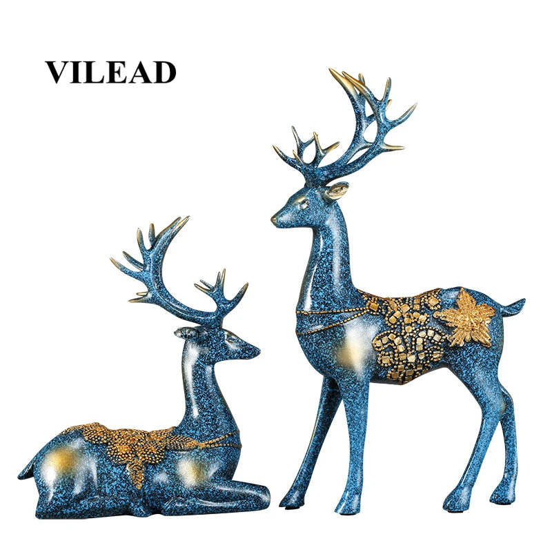 

VILEAD 19cm 28cm Resin Couple Elk Figurines European Style Home Decoration Deer Ornaments Creative Porch Living Room AccessorieS