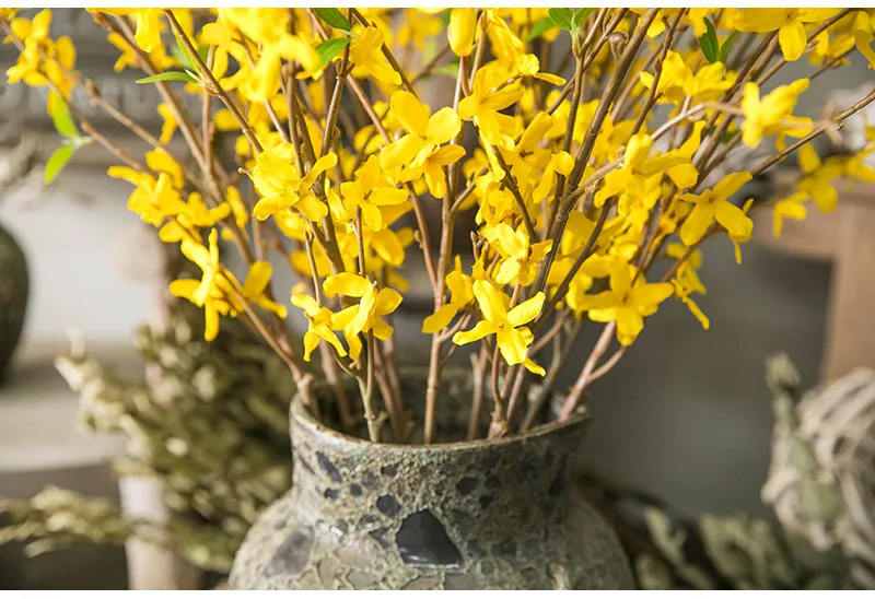 Flone European Artificial Flowers Simulation Flower Branch Winter Jasmine Silk Flower Plant Wedding Home Party Decor Floral (8)