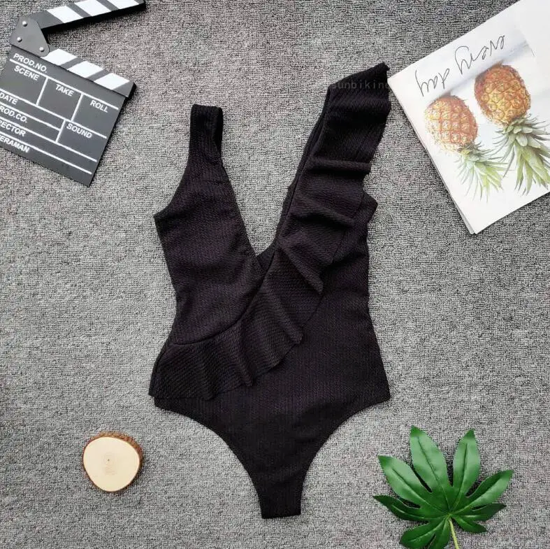 2019One One Shoulder Lotus Leaf V Neck цельные костюмы ретро сексуальный купальник с открытой спиной бразильский Монокини купальник женский купальник