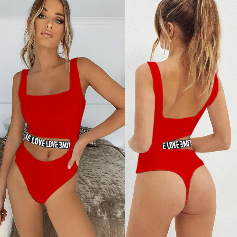

One Piece Swimsuit Women Sexy Love Letter Swimwear High Waist Bikini Beach Wear Bathing Suit One Piece Woman Swimming Suit