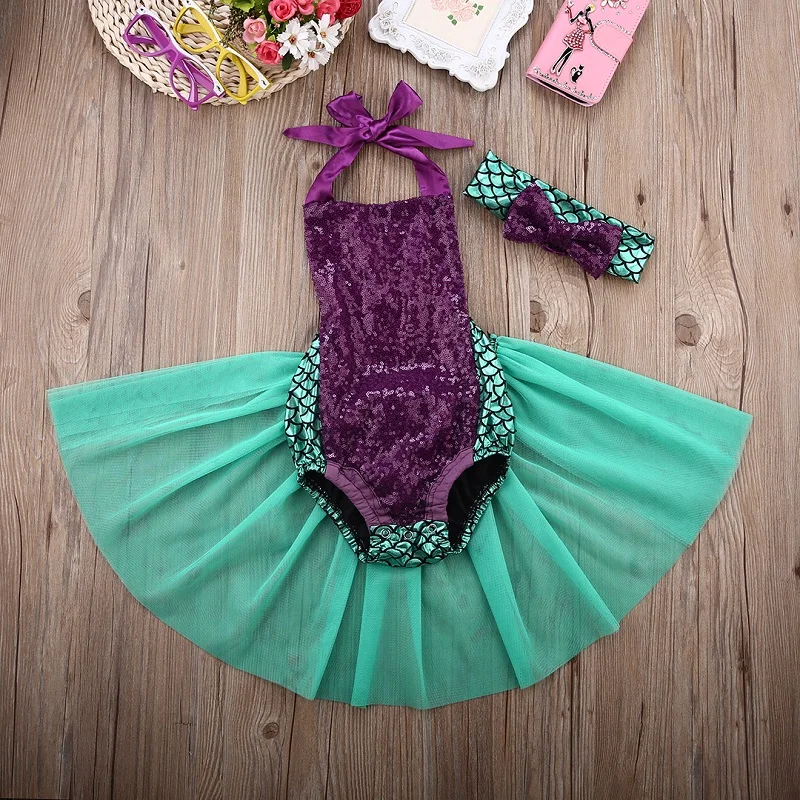 Emmababy Sequin Mermaid Toddler Baby Girls Lace Tutu Romper Sunsuit Clothes Costume+Headband Sets Emmababy Sequin Mermaid Toddler Baby Girls Lace Tutu Romper Sunsuit Clothes Costume+Headband Sets