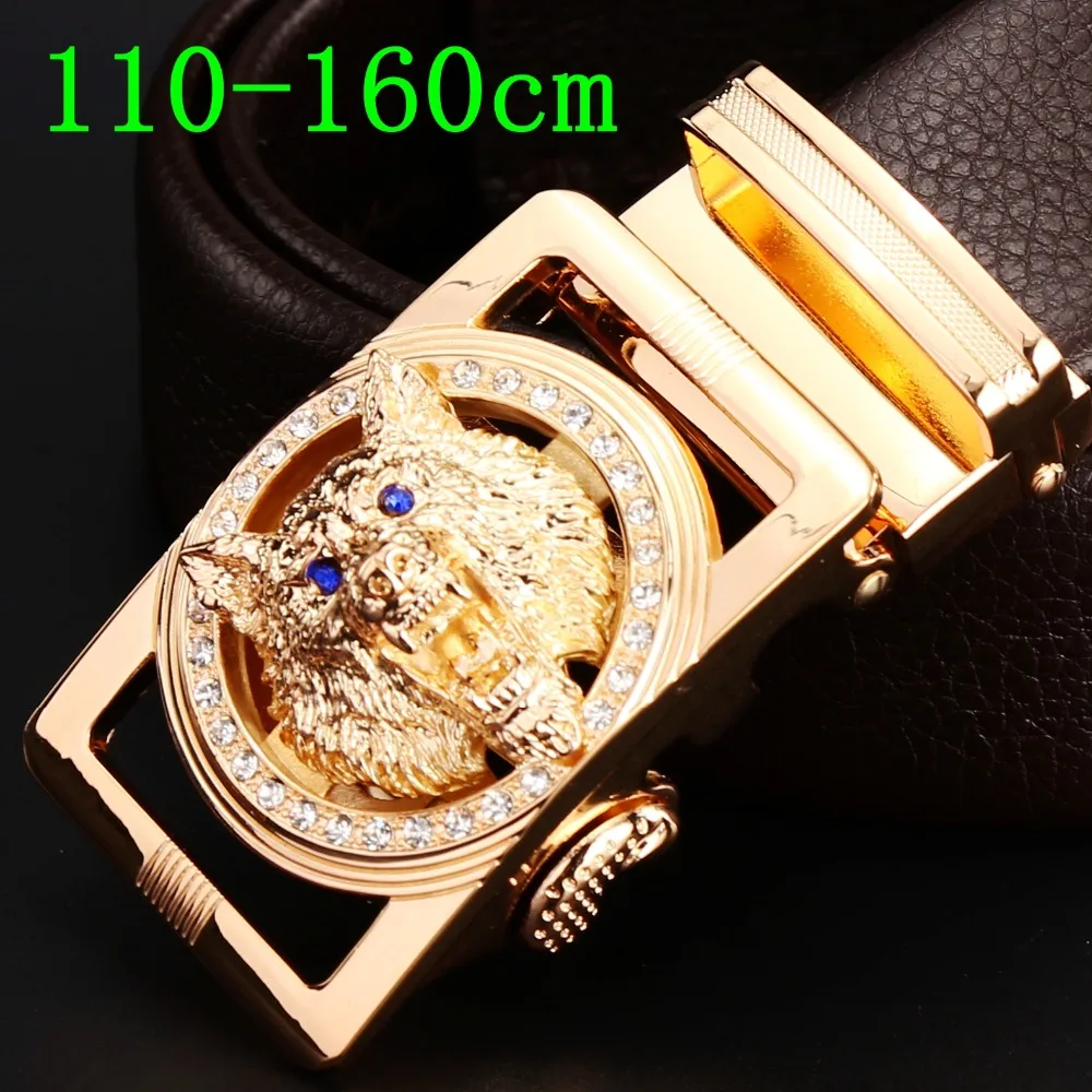 

2018 famous brand new designer belts men high quality luxury fiber leather big size 140 cm 150 160 automatic buckle jaguar wolf