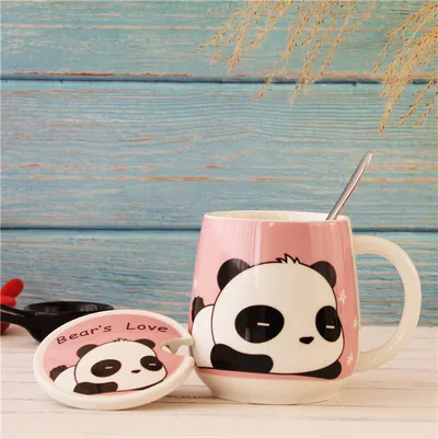 Сувенирные офисные подарки креативные милые влюбленные керамические чашки для чая панды кружка для воды с крышкой рукоятка ложка котенок кофейная чашка